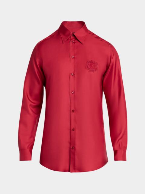Dolce & Gabbana Men's Silk Tonal Logo Crest Sport Shirt