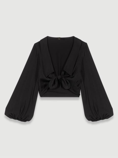 maje Satin tie-front shirt