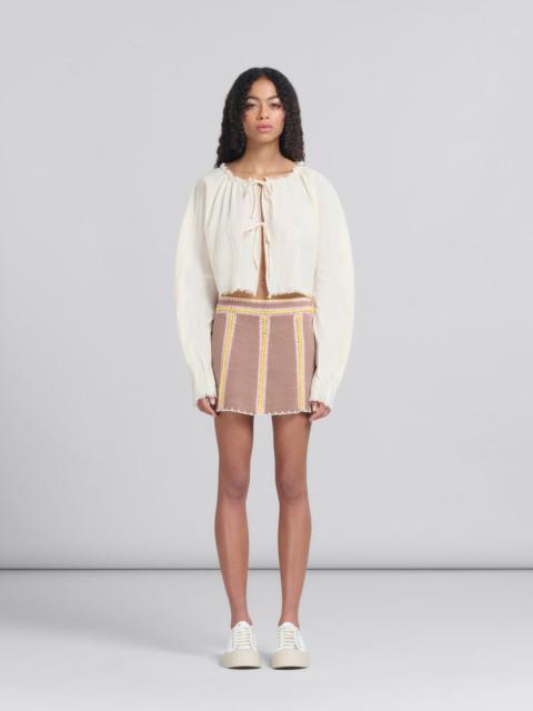 Marni BROWN ORGANIC DENIM MINI SKIRT WITH CROCHET DETAILS