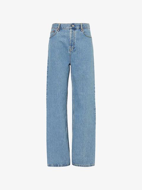 GUCCI Baggy Brand-Patch Wide-Leg High-Rise Denim Jeans