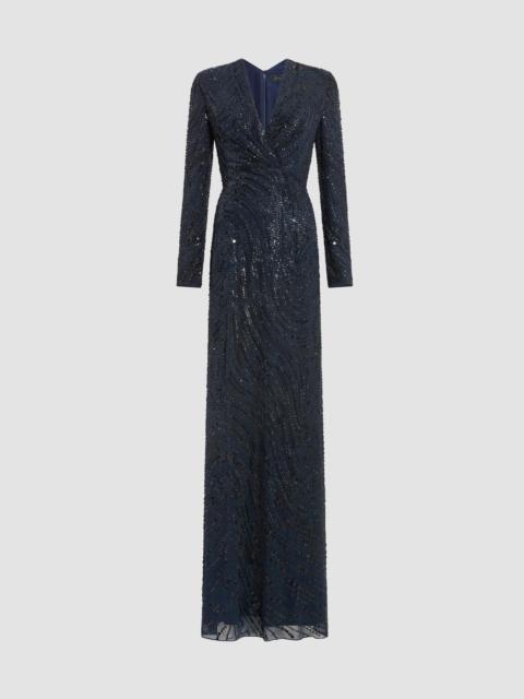 JENNY PACKHAM Women's Arizona Sequined Chiffon A-Line Dress - Ink