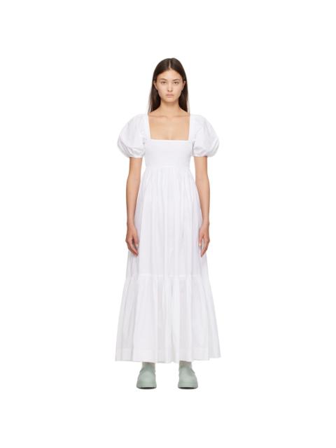 GANNI White Smocked Maxi Dress