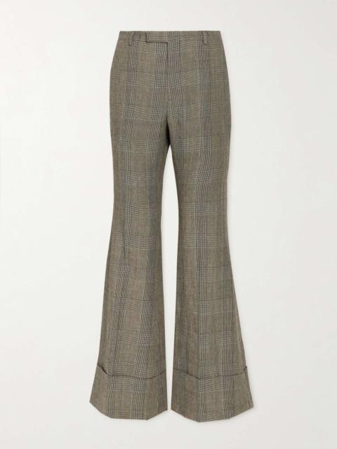 GUCCI Flared Prince of Wales Checked Wool and Linen-Blend Suit Trousers