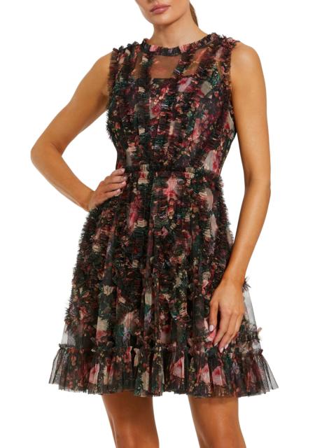 MAC DUGGAL Women's Floral Micro Ruffle Minidress - Black Multi