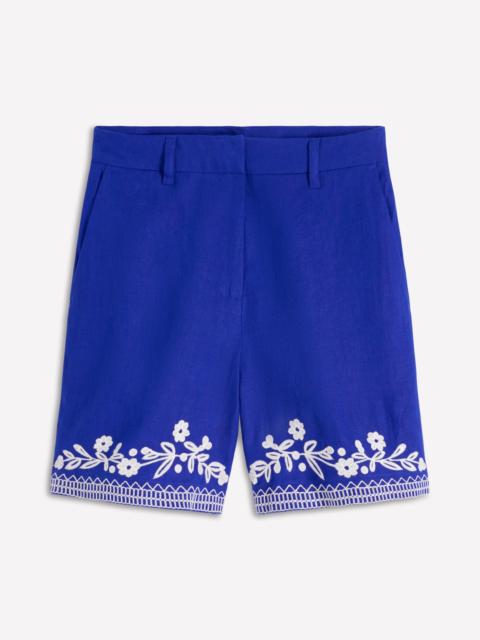 BODEN Belgravia Linen Shorts-Bright Blue Embroidery