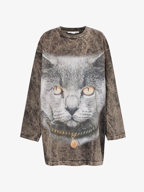 Cat-print relaxed-fit cotton-jersey sweatshirt