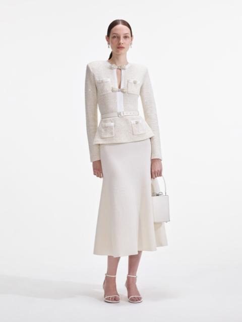 self-portrait Cream Sequin Knit Tailored Midi Dress