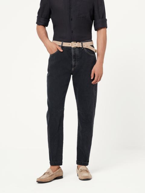 Gray denim leisure fit five-pocket trousers