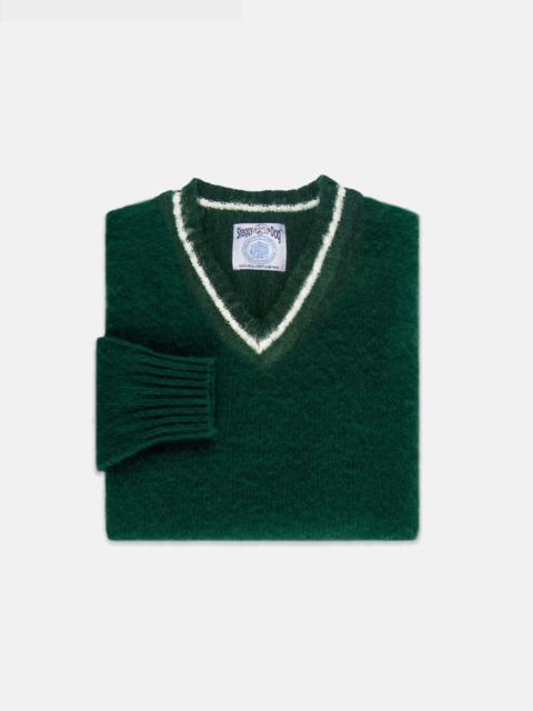 J. PRESS MADE-IN-SCOTLAND GREEN SHAGGY DOG V-NECK SWEATER - TRIM FIT