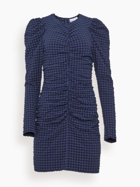 GANNI Stretch Seersucker O-Neck Mini Dress in Deep Cobalt