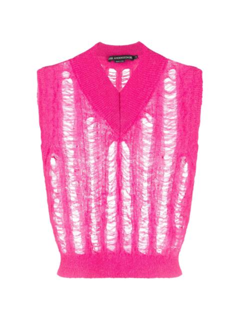 open-knit V-neck vest