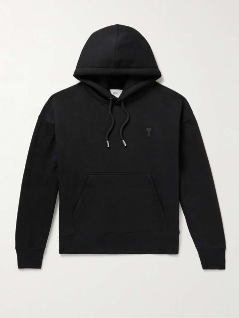 AMI Paris Logo-Embroidered Organic Cotton-Blend Jersey Hoodie