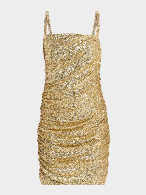 Balmain Sequined Ruched Sleeveless Mini Dress