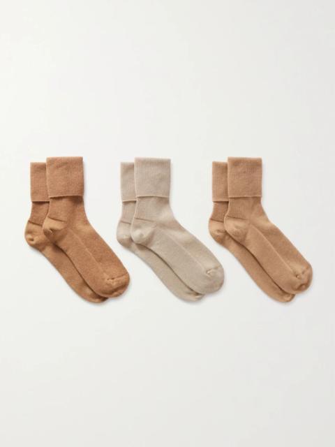 Johnstons of Elgin Set of three ribbed cashmere-blend socks Neutral