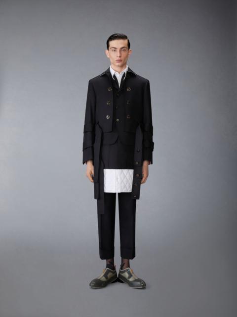 Thom Browne Wool Flannel All in One Modular Bal Collar Overcoat With Mini Pleated Skirt and Silk Faille Lapel