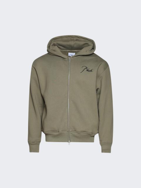 Rhude Classique Zip Up Hoodie Moss Green And Black