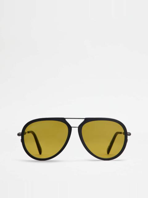 Tod's SUNGLASSES WITH TEMPLES IN LEATHER - GREY