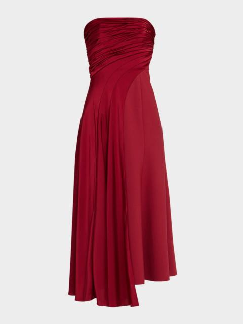 Cinq à Sept Clarisse Strapless Draped Midi Dress