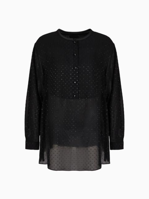 EMPORIO ARMANI ASV Henley blouse in viscose fil coupé with all-over lurex polka dots