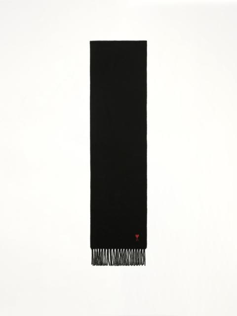 AMI Paris Wool Scarf with Red Ami De Coeur Embroidery in Black