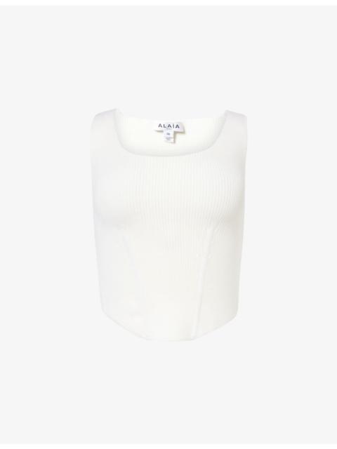 Scoop-Neck Corset Wool-Blend Top