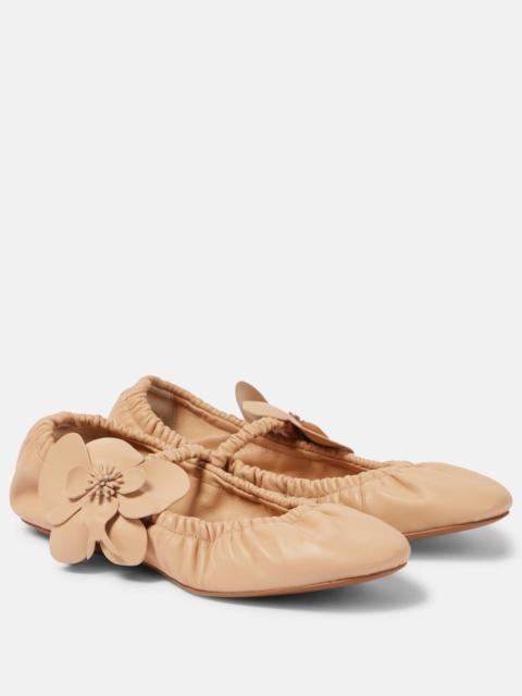 Zimmermann Orchid floral-appliqué leather Mary Jane flats