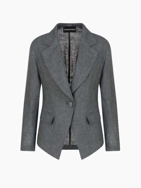 Single-breasted jacket with smocking details in washed linen