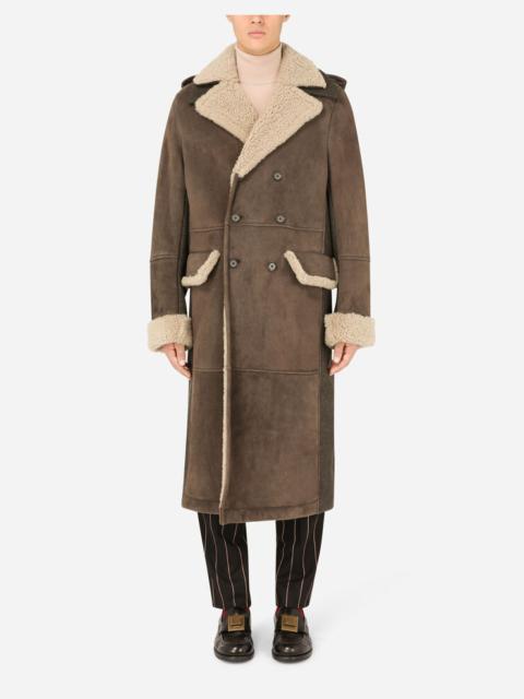 Dolce & Gabbana Double-breasted shearling coat with wool inserts