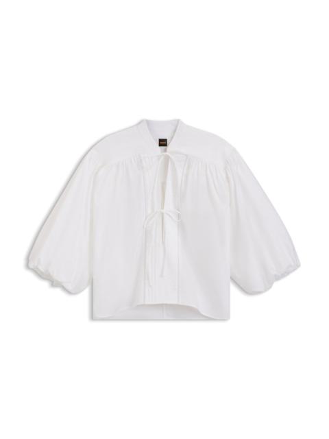 BOSS RELAXED-FIT BLOUSE IN COTTON POPLIN WITH TIE NECKLINE