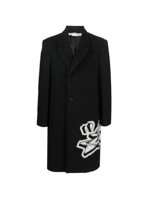 intarsia-graffiti logo single-breasted coat