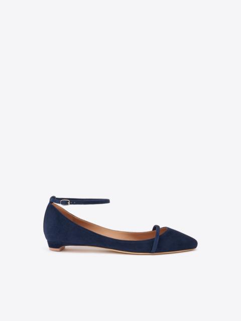 MALONE SOULIERS Mary Blue Suede Flat Pumps