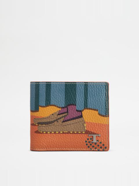 WALLET IN LEATHER - ORANGE, LIGHT BLUE, YELLOW