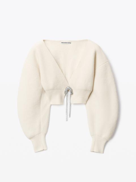 Alexander Wang V-NECK CROPPED CARDIGAN IN BOILED WOOL