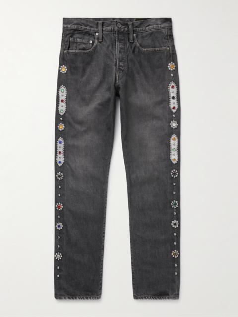 Kapital Monkey CISCO Straight-Leg Embellished Leather-Trimmed Jeans