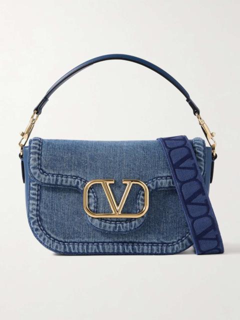 VLOGO embellished denim and leather shoulder bag