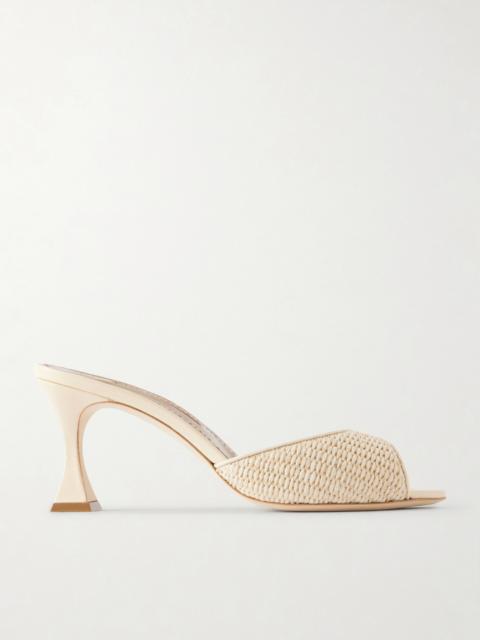 Manolo Blahnik Jadara 70 Leather-trimmed Raffia Mules