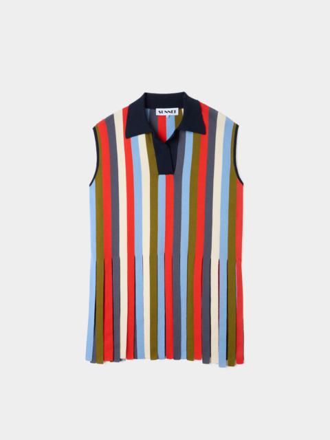 SUNNEI MAGLIAUNITA FRINGE SLEEVELESS POLO / multicolor stripes