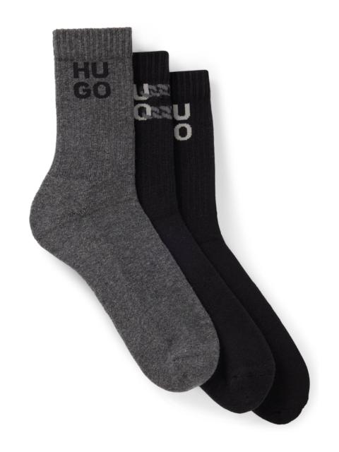 HUGO THREE-PACK OF SHORT-LENGTH SOCKS WITH STACKED LOGOS