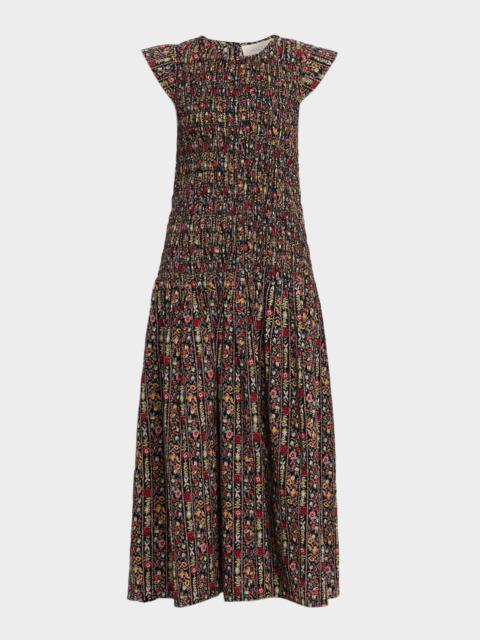 THE GREAT. The Paramour Printed Cotton Seersucker Midi Dress