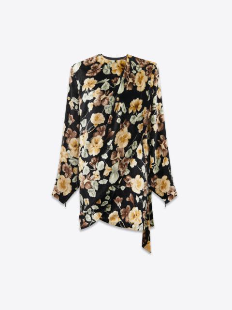 SAINT LAURENT draped dress in floral velvet