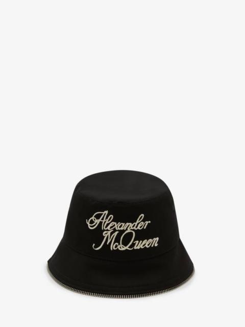 Alexander McQueen Blake Illustration Bucket Hat in Black/ivory