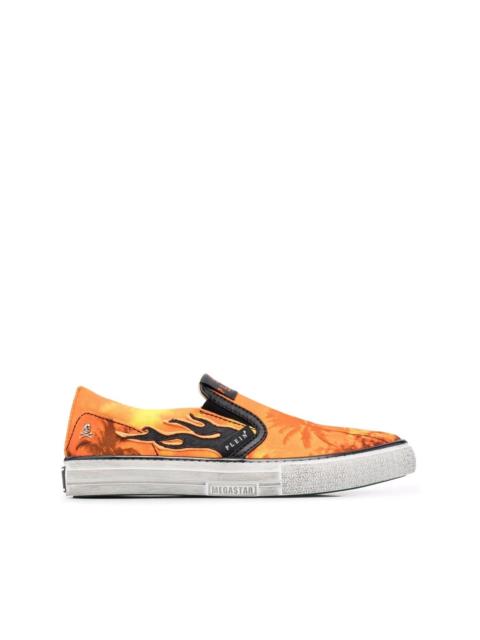 PHILIPP PLEIN flame print slip-on sneakers