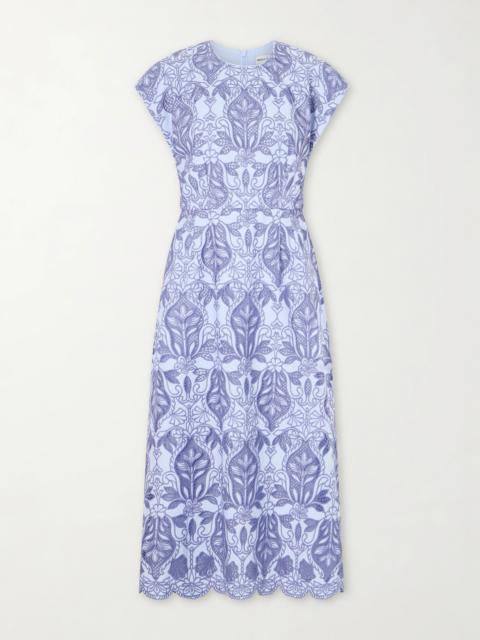 REBECCA VALLANCE Blooming Lanterns Scalloped Embroidered Cotton Midi Dress