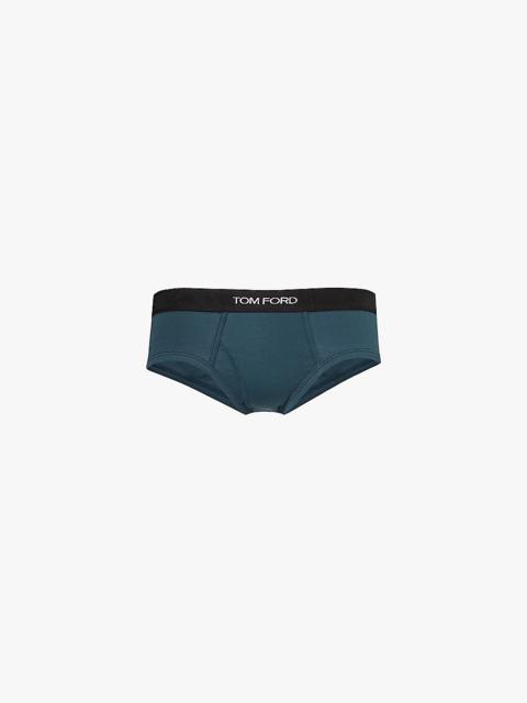 Branded waistband stretch-cotton briefs