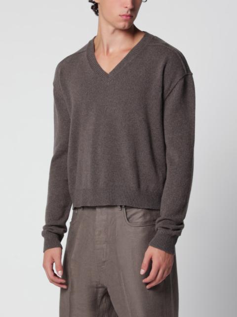 Rick Owens Taupe V-neck sweater in cashmere and wool