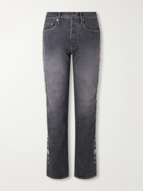 Kapital Monkey Cisco Straight-Leg Leather-Trimmed Embellished Jeans