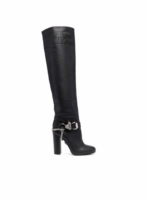 PHILIPP PLEIN 버클 세부 무릎 높은 부츠
