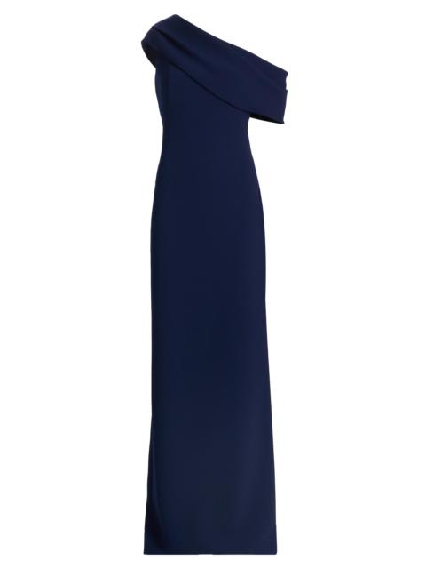 AMSALE Women's Draped One-Shoulder Column Gown - Navy