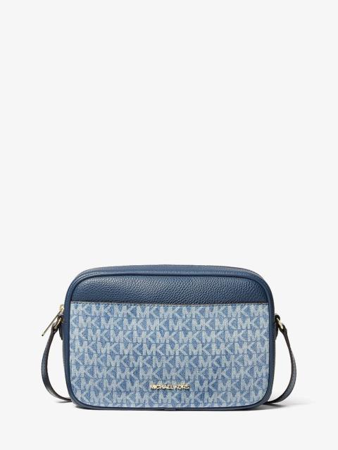 MICHAEL KORS Jet Set Travel Signature Logo Print Denim Camera Crossbody Bag