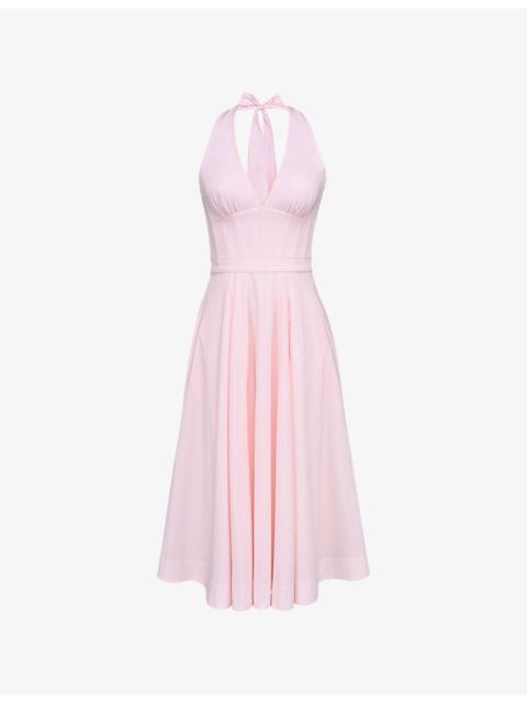 House of CB Allena Corset-Bodice Stretch-Cotton Midi Dress